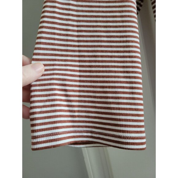 Theory Womens brown white Lowell striped button back knit top size XL New Preppy - Picture 4 of 7